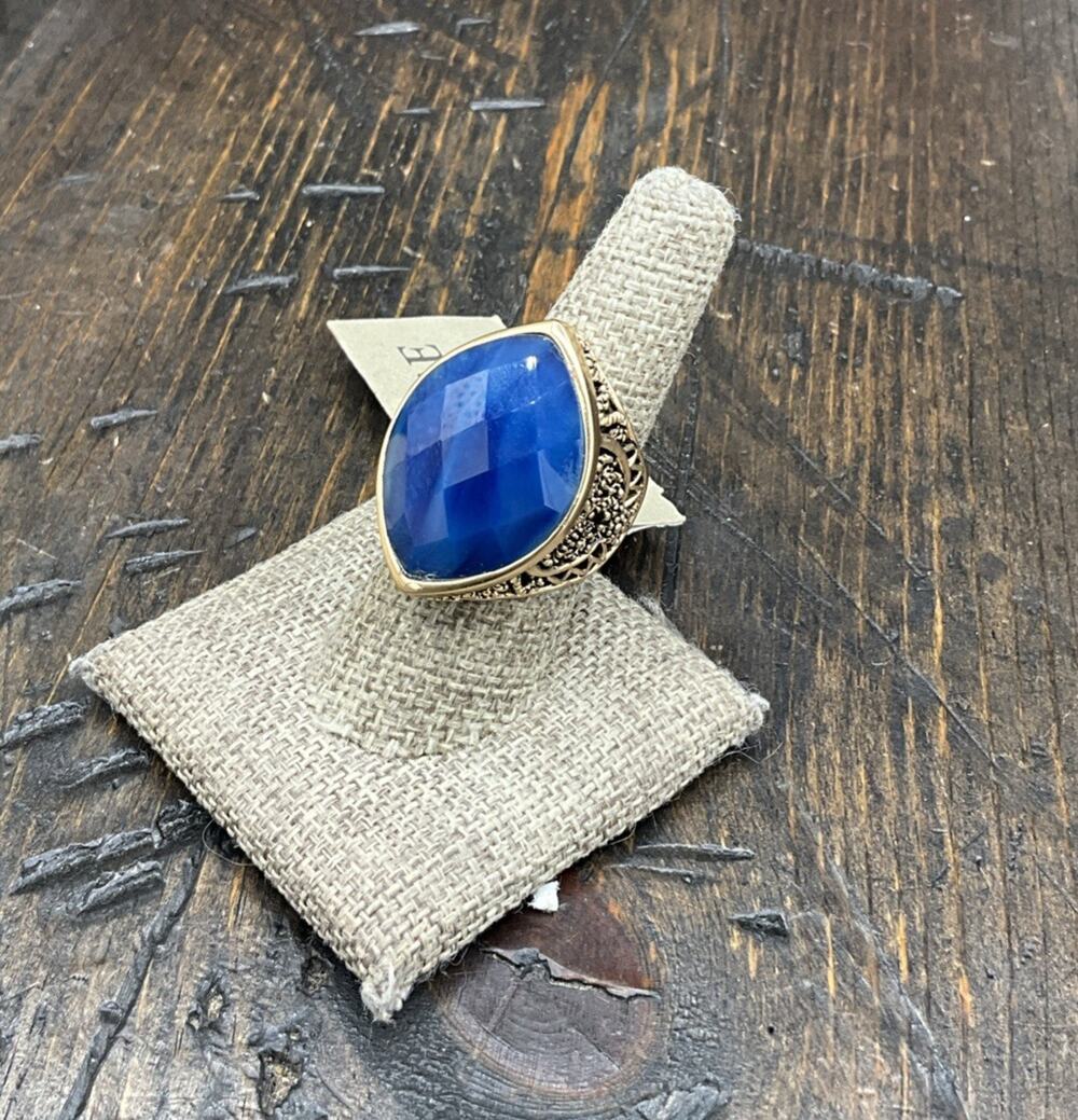 Barse Triumph Tapestry Ring- Blue Agate- Bronze- 8- NWT